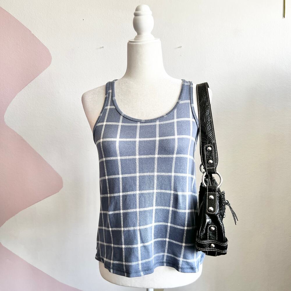 Eddie Bauer Blue Plaid Tank Top Cottagecore Y2K Preppy Summer Hiking‎ Small